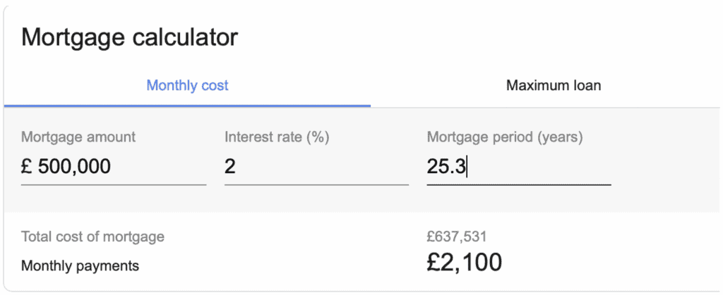 Mortgage calculator screenshot